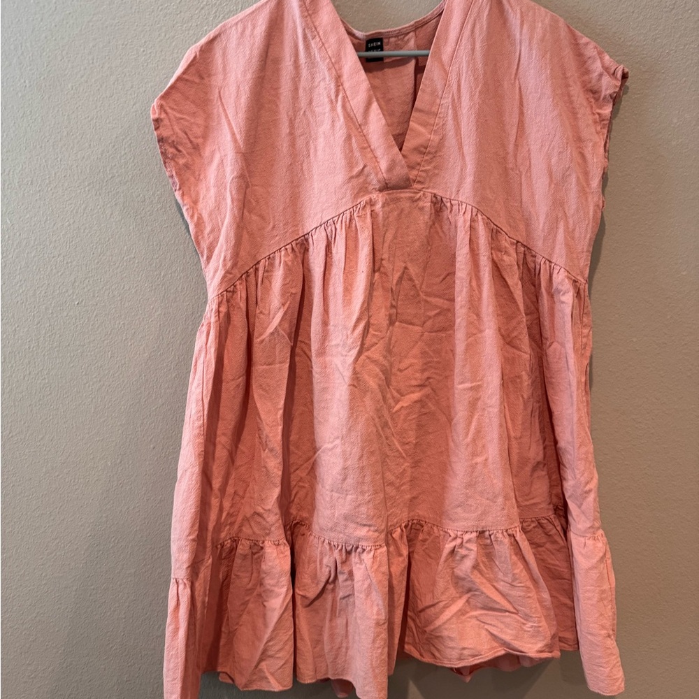 SHEIN Pink Tiered Babydoll Top Sleeveless V-Neck dress